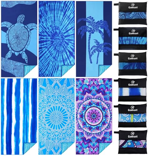Microfiber Beach Towel Oversized 71x32 Multiple with Bag 6 Pack Bulk (6 Count)