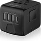Universal International Travel Power Adapter W/High Speed 2.4A USB, 3.0A Type-C Wall Charger, European Adapter, Worldwide AC Outlet Plugs Adapters for Europe, UK, US, AU, Asia-Black