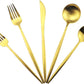 Gugrida 5-Piece 18/10 Stainless Steel Matte Gold Flatware Set - Dishwasher Safe, Perfect for Home, Office, or Travel