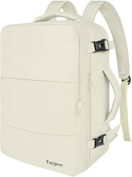 Taygeer Travel Backpack for Women, Carry On Backpack with Shoe Pouch, TSA 15.6" Laptop Back Pack Flight Approved, College Gym Bag Casual Daypack for Weekender Business Hiking,Beige