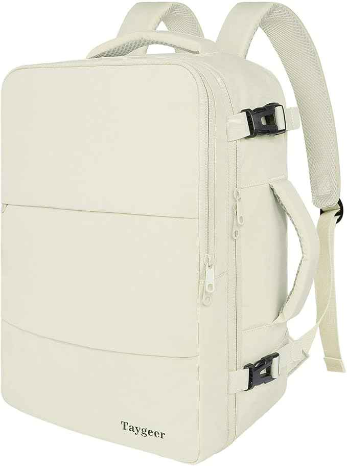 Taygeer Travel Backpack for Women, Carry On Backpack with Shoe Pouch, TSA 15.6" Laptop Back Pack Flight Approved, College Gym Bag Casual Daypack for Weekender Business Hiking,Beige