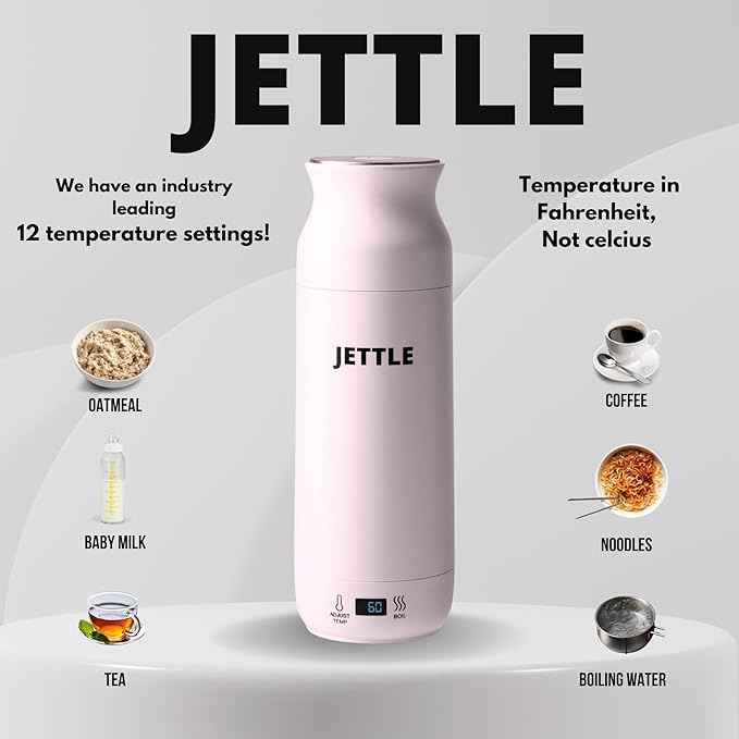 Jettle Electric Kettle - Travel Portable Heater for Coffee Tea Milk Soup - Stainless Steel Travel Water Boiler tea pot with Temperature Control - LED - Automatic Power Off - 450ml - Kitchen Appliance
