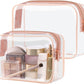 PACKISM TSA Approved Toiletry Bag - Clear Makeup Bags in 2 Size, Durable with Supporting Frame, Perfect for Travel Essentials, Carry-on Airport Airline Compliant Bag, Rose Pink