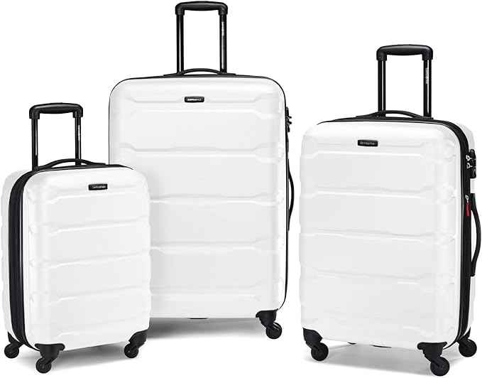 Samsonite Omni PC Hardside Expandable Luggage with Spinner Wheels, Checked-Large 28-Inch, White