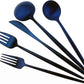 Matte Blue Gugrida 5-Piece 18/10 Stainless Steel Silverware Set, Satin Finish Flatware, Kitchen Utensils, Tableware Travel Cutlery for Camping, Office or School Lunch, Dishwasher Safe