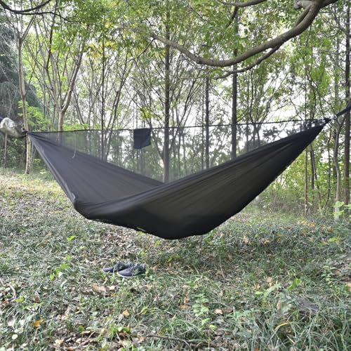 Camping Hammock with Rain Fly and Bug Net Portable Lightweight 11ft Double Hammock with 12ft Ultralight Silnylon Tarp and Mosquito Net Ridgeline 12Ft Tree Straps for Camping Hiking Backpacking