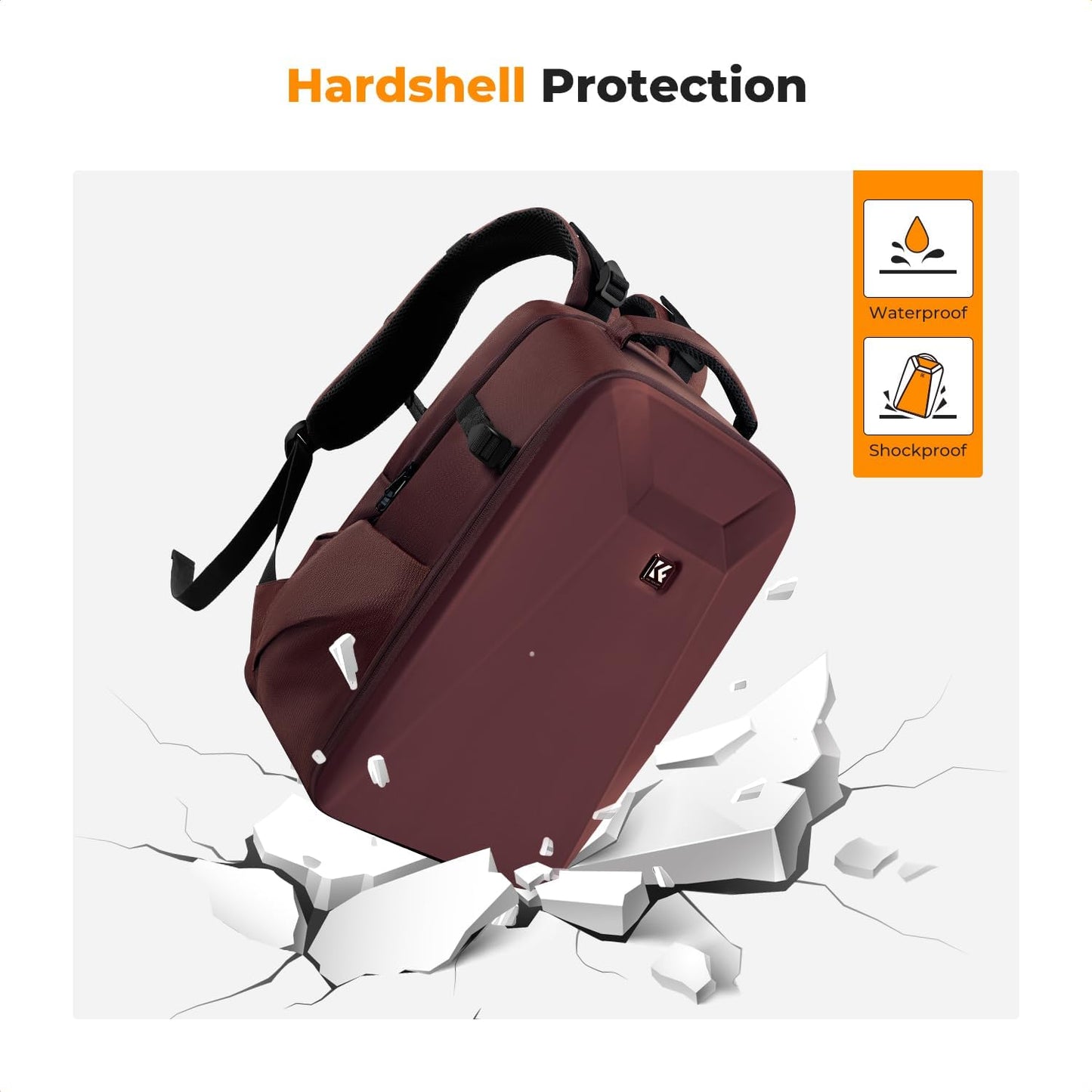 K&F Concept Camera Backpack,Hardshell Photography DSLR Camera Bag with 15-15.6 Inch Laptop Compartment Waterproof Hard Shell Camera Case Compatible with Canon/Nikon/Sony/DJI Mavic Drone