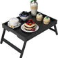 Bed Tray Table with Folding Legs,Bamboo Breakfast in Bed for Kitchen Serving Tray,Sofa,Used As Laptop Desk Snack Breakfast Tray (Black, Medium)