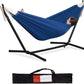 PNAEUT Double Hammocks with Stand for Outside, Portable Space Saving Heavy-Duty Steel Stand for Indoor Outdoor Patio with Carrying Bag, 450 lbs Capacity (Navy)