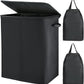 Voova 154L Double Laundry Hamper with Lid and 2 Removable Laundry Bags, Large Collapsible 2 Dividers Dirty Clothes Basket with Handles for Laundry Room, Bedroom, Bathroom, College Dorm, Black