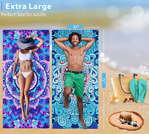 Microfiber Beach Towel with Bag Oversized 71x32 Sand Free 4 Pack (4 Count)