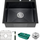Black Kitchen Sink, Stainless Steel Topmount 25x22x9 Inch Single Bowl Drop In Kitchen Sink Combo- Stainless Grid,Soap Dispenser,Faucet Mat,Drain Strainer Set for Modern Style Kitchen&Bar