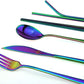 7 Pcs Portable Flatware Set, 304 Stainless Steel Cutlery Set Travel Utensils Set with Fork Spoon Chopsticks Straws for Travel Camping Office School, Dishwasher Safe & Eco-Friendly (Rainbow)