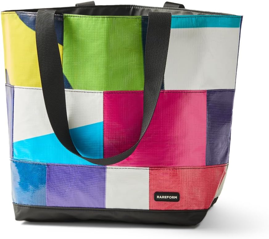Rareform Large Zippered Blake Tote Bag | One-of-a-Kind, Water-Resistant, Recycled Billboard Vinyl | Color and Pattern Vary - Roamly