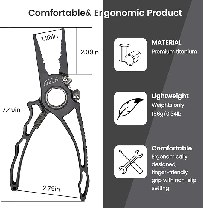 Titanium Fishing Pliers, Premium Saltwater Fishing Gear, Tungsten Cutters, Split Ring Hook Remover, Knot Tying Tool with Lanyard, Ice Fishing, Sea Fishing Kit Gifts for Men
