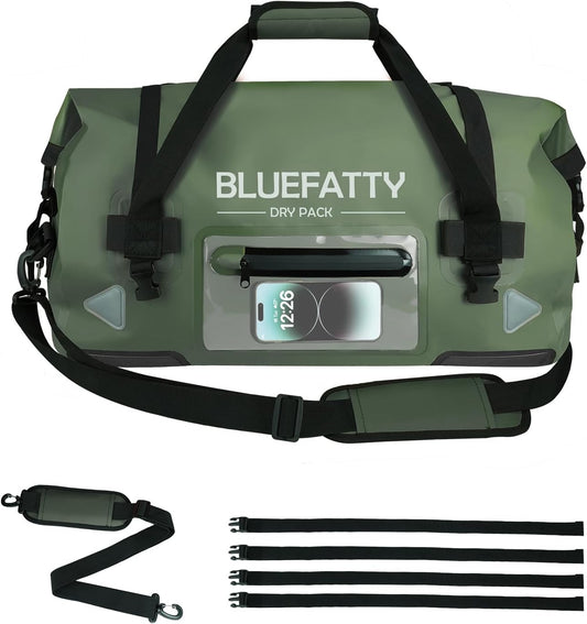 Waterproof Motorcycle Duffel Bag Roll Top Dry Duffel Bag with Quick-fixed Straps for Rafting, Boating, Kayaking, Travel, 50L(Army Green) - Roamly