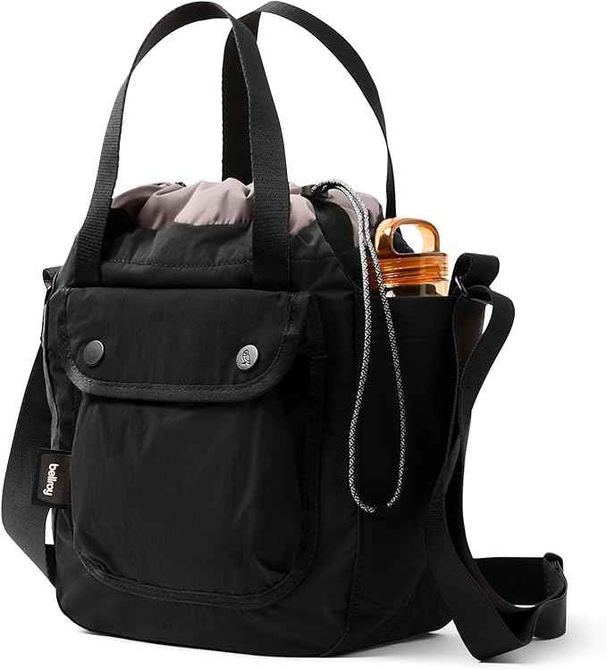 Bellroy Cinch Bucket Bag (compact 9 liter lightweight crossbody bag with external organization, internal zip pocket, adjustable shoulder strap, and adapts to be carried three ways) - Black
