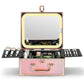 Qislee Makeup Box with A Detachable Lighted Mirror, Waterproof Travel Train Case, Cosmetic Organizer and Makeup Suitcase with Adjustable Dividers, Magnetic LED Mirror(Sparkling Gradient Pink)