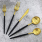 20-Piece 18/10 Stainless Steel Flatware Silverware, Luxury Dinnerware Set Travel Cutlery Tableware Include Knife Fork Spoon Service for 4, Dishwasher Safe (Black Handle Matte Gold) (4 Count)