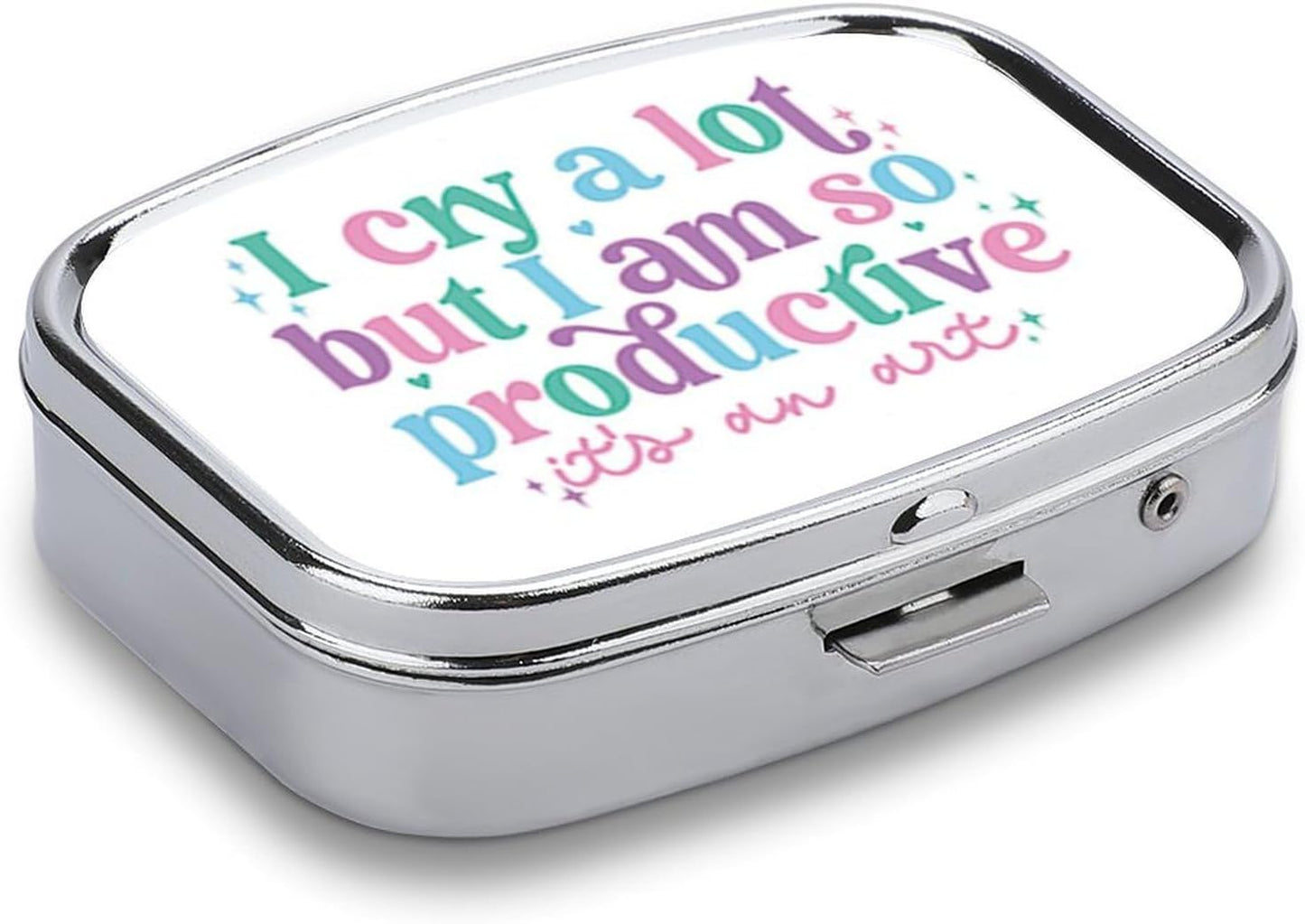 Metal 2 Compartment Pill Organizer Travel Friendly Portable Compact Pill Box Cute Pill Case to Hold Vitamins,Fish Oil,Supplements,Meds,Tablet for Purse,Pocket. (CRY)