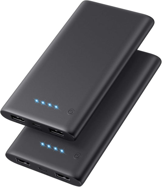 [2 Pack] Portable Charger Power Bank 10000mAh,Ultra Slim Portable Phone Charger with Dual USB Outputs,Backup External Battery Pack Compatible with iPhone 15/14/13/12,Samsung etc-Black+Black