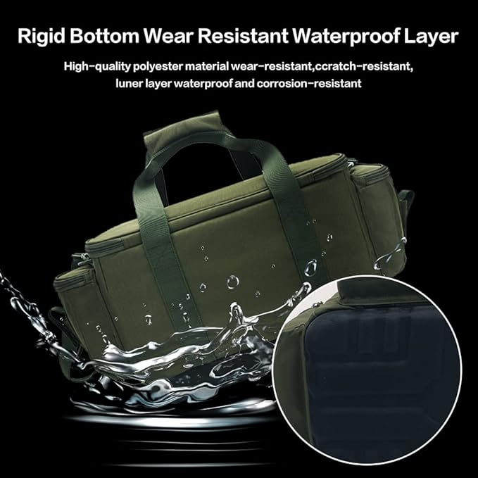 YVLEEN Fishing Tackle Box Bag - Outdoor Large Fishing Tackle Storage Bag - 100% Water-Resistant Polyester Material - Fishing Tackle Bags - Suitable for 3600 3700 Tackle Box (Army Green)