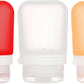 humangear GoToob+ 3-Pack (Small) | Refillable Silicone Travel Bottle | Locking Lid | Food-Safe Material, Clear/Red/Orange, Small (1.7 fl.oz; 53ml)