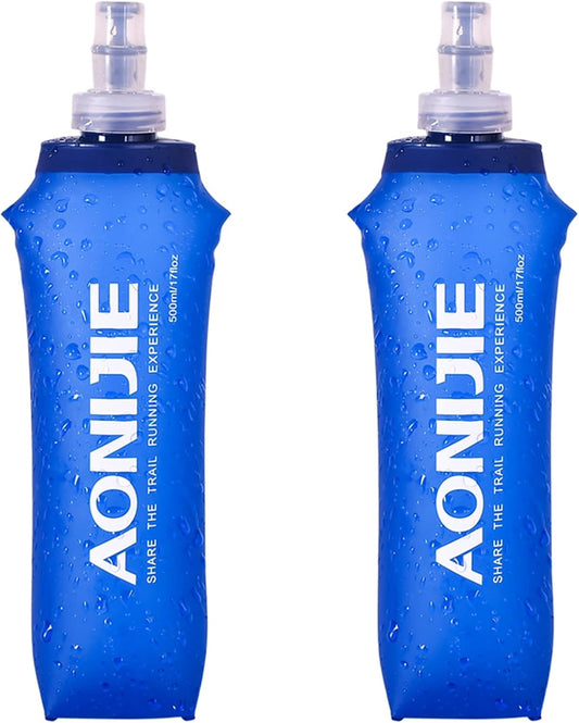 TRIWONDER TPU Soft Folding Water Bottles BPA-Free Collapsible Flask for Hydration Pack - Ideal for Running Hiking Cycling Climbing (500ml/16.9oz - Pack of 2)