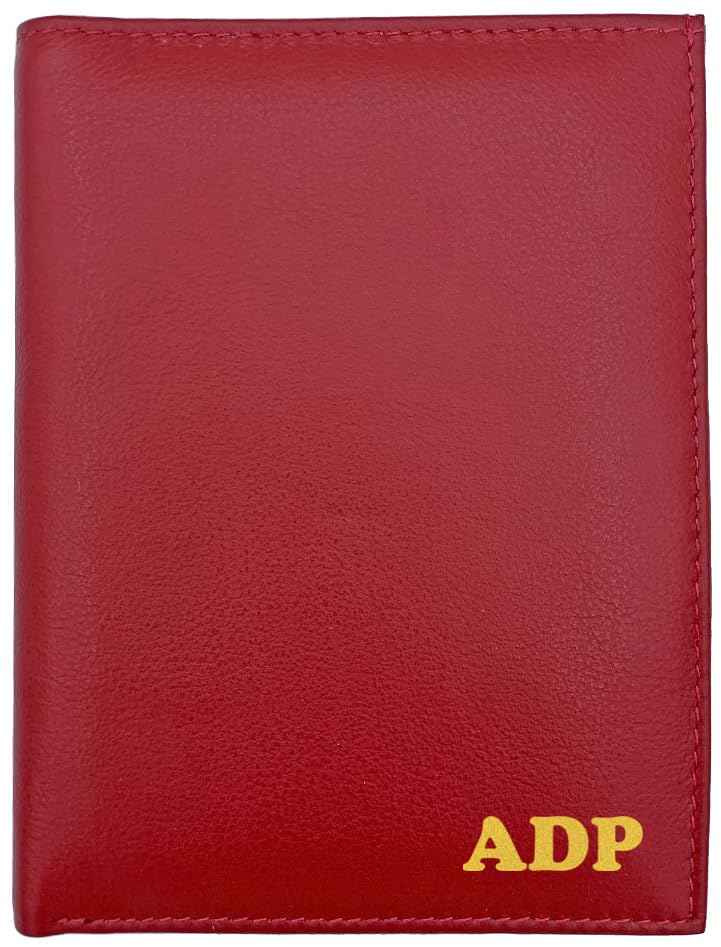 Deluxe Personalized Monogrammed Red RFID Leather Passport Wallet