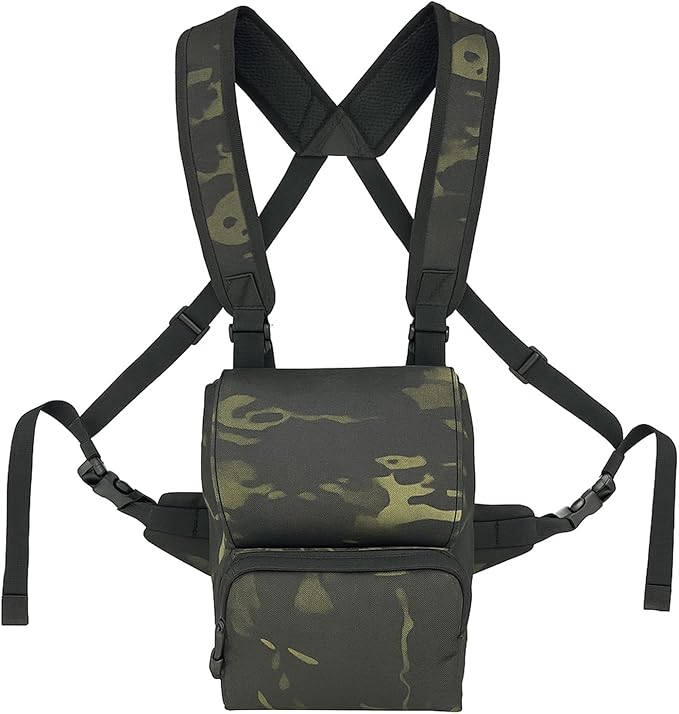 Tactical Binocular Harness Chest Pack, Bino Case Waterproof MOLLE Strap System, Rangefinder Pouch with Magnetic Closure, Camouflage