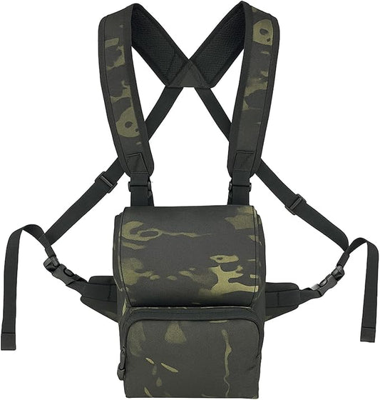Tactical Binocular Harness Chest Pack, Bino Case Waterproof MOLLE Strap System, Rangefinder Pouch with Magnetic Closure, Camouflage