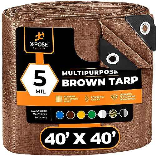 Multipurpose Protective Cover Brown Poly Tarp 40' x 40' (1600 Sq Ft)
