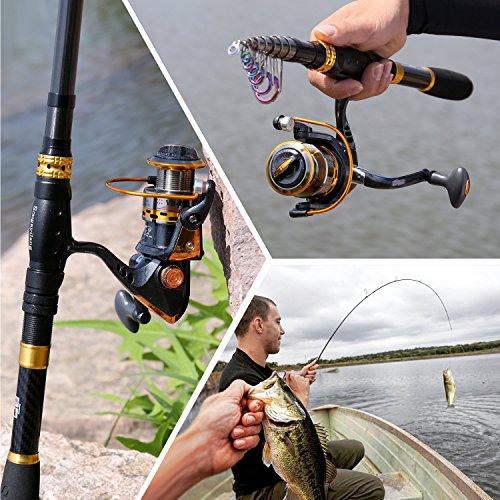 Fishing Rod Reel Combos Carbon Fiber Telescopic Fishing Pole with Spinning Reel Fishing Line Lures Fishing Gear Accessories for Travel Saltwater Freshwater Fishing