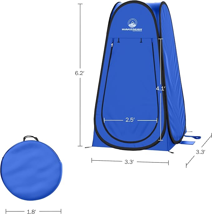 Wakeman Pop Up Changing Tent, 3.3 x 3.3 x 6.2ft, Camping Shower Tent for Portable Toilet Stall or Dressing Room with Carry Bag for Camping, Beach, or Tailgate, Polyester