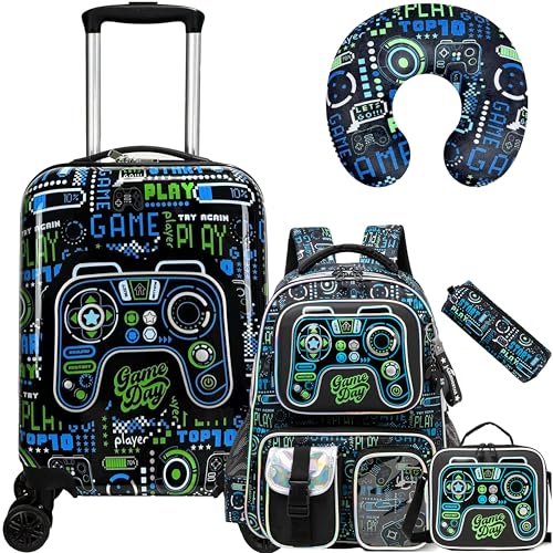 Kid’s Luggage Set 5 Piece Suitcase Set 16’’ Hardside Luggage with Spinner Wheels Girls Boys Carry on Luggage Travel Rolling Luggage Airline Approved (5 Count)
