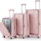 3 Piece Luggage Set 100% PC Hardshell, Front Opening Expandable Suitcase (20/24/28) with Laptop Compartment & Free Custom PVC Covers, Trunk Style Lightweight Spinner Wheels TSA Lock (Pink)