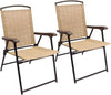 Devoko Patio Folding Chair Deck Sling Chair Camping Garden Pool Beach Using Chairs Space Saving Set of 2 (Beige)