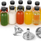 12 Pack, 2 oz Small Clear Glass Bottles w/Lid & 3 Funnels - 60ml Boston Shot Bottles for Health, Immunity, Potion, Wellness, Sample, Ginger, Juice - Mini Personal Care & Beauty Travel Bottle