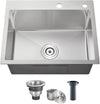 POPFLY 20×16 inch Drop In Kitchen Sink, 18 Gauge Stainless Steel Overmount Single Bowl Small Prep Bar Sink, Top mount Handmade Utility Deep Sinks with 2 Holes, Brushed Nickel