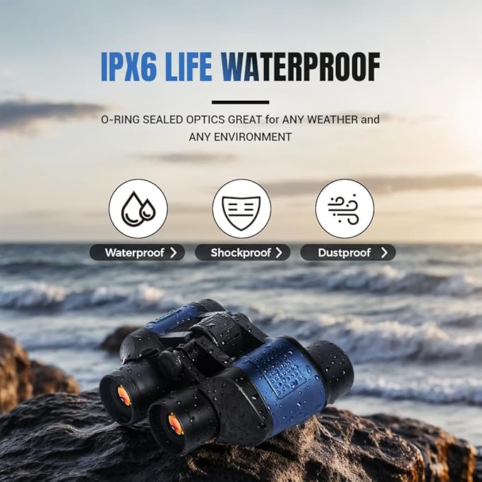 20x50 High Powered Binoculars for Adults, Waterproof Compact Binoculars with Low Light Vision for Bird Watching Hunting Football Games Travel Stargazing Cruise with Carrying Bag