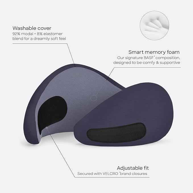 Ostrichpillow Go Neck Pillow, Travel Pillows for Airplanes, Premium Memory Foam Travel Pillow, 360º Ergonomic Design, Asymmetrical Sides, Travel Bag Included, Washable Modal Cover