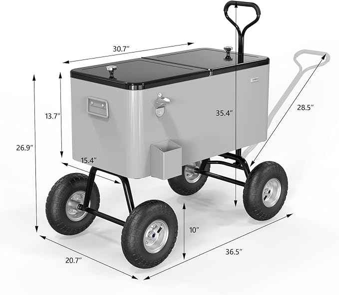 VINGLI 80 Quart Wagon Rolling Cooler Ice Chest, w/Long Handle and 10" Wheels, Portable Beach Patio Party Bar Cold Drink Beverage, Outdoor Park Cart on Wheels