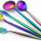 Matte Rainbow Silverware, Gugrida 5-Piece 18/10 Stainless Steel Flatware Set, Satin Finish Kitchen Utensils, Tableware Travel Cutlery for Camping, Office or School Lunch, Dishwasher Safe