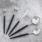 Black Handle Matte Silver Silverware Set
