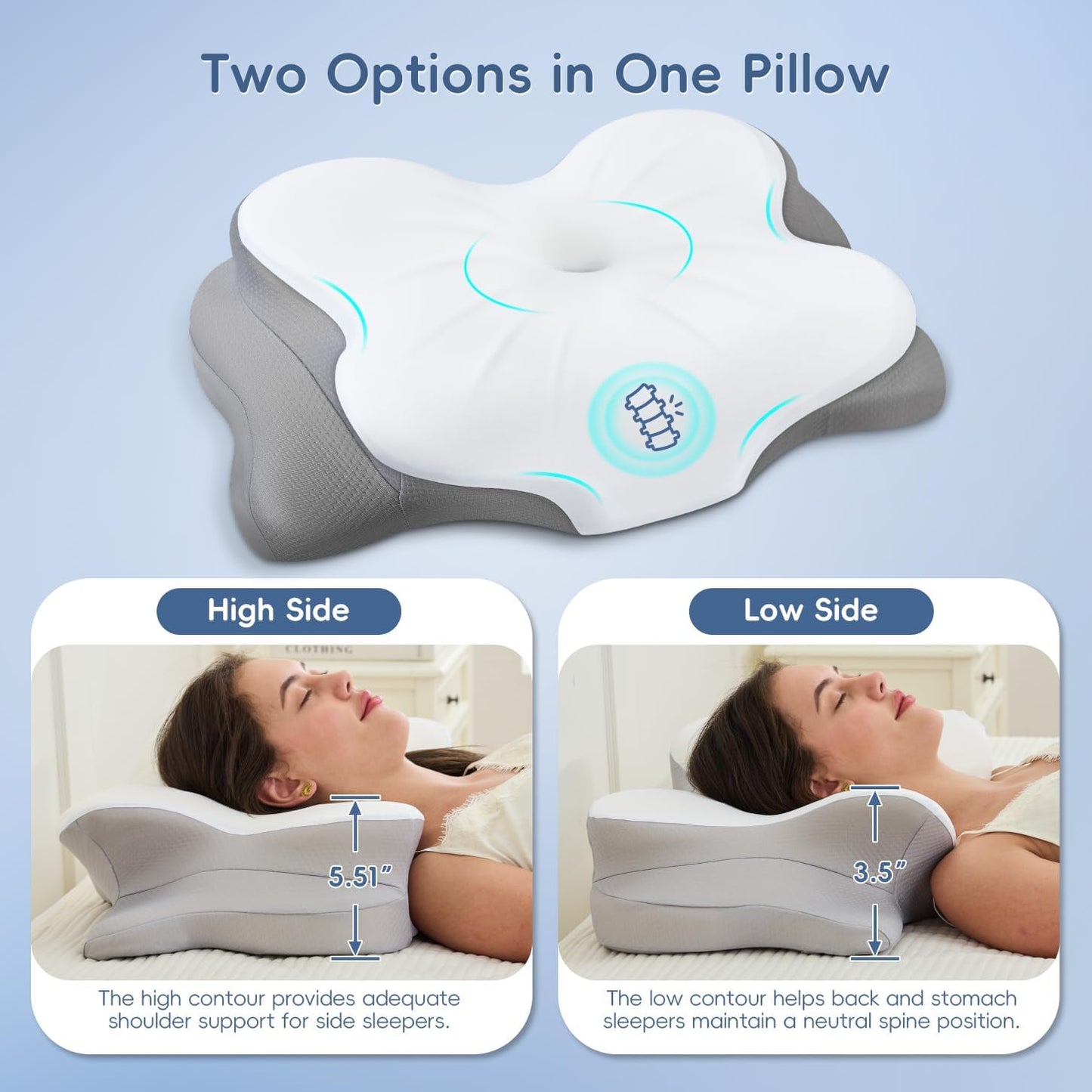 Cervical Neck Pillow, Ergonomic Memory Foam Pillows for Neck Pain Relief with Breathable Pillowcase, Adjustable Contour Neck Support Pillow for Side Back Stomach Sleepers, Odorless