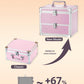Qislee Makeup Box with A Detachable Lighted Mirror, Waterproof Travel Train Case, Cosmetic Organizer and Makeup Suitcase with Adjustable Dividers, Magnetic LED Mirror(Icy Pink)