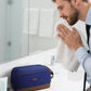 WANDF Toiletry Bag for Men Travel Toiletry Organizer Canvas and Leather Dopp Kit Water-Resistant Shaving Bag for Travel Accessories (Blue, Large) - Roamly