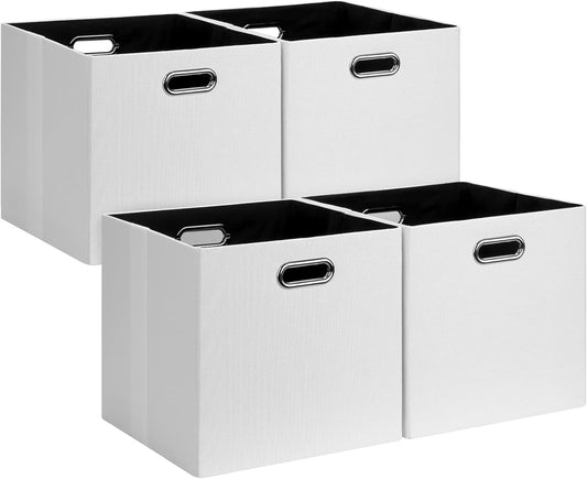 Posprica Fabric Storage Cubes, 13x13 Collapsible Storage Bins with Dual Handles, Foldable Storage Boxes Basket for Closet Shelf Cabinet Bookcase Organization, Set of 4, White