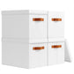 Storage Bins with Lids - Fabric Storage Baskets for Shelves, 4 Pack Foldable Decorative Boxes with Handles, Stackable Organizer Bins for Home, Nursery, Dorm, White