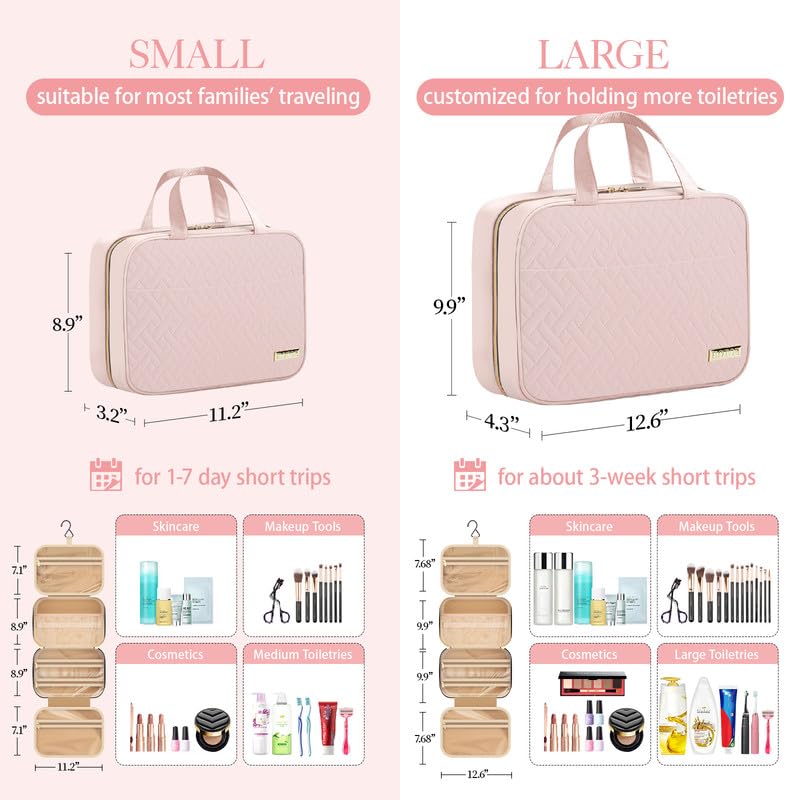 Hanging Travel Toiletry Bag Women Men Essentials Pale Pink